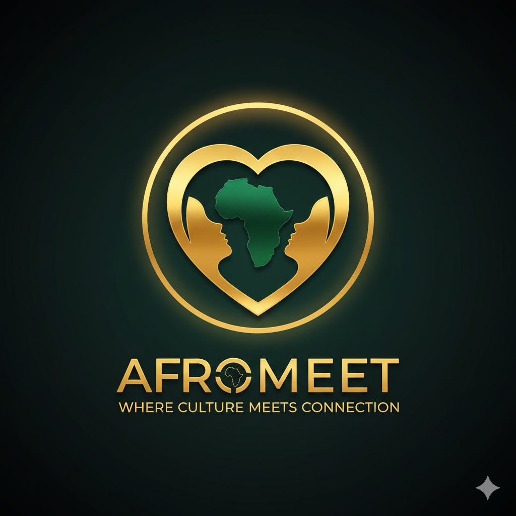 AfroMeet logo - golden heart with African continent silhouette representing cultural connection